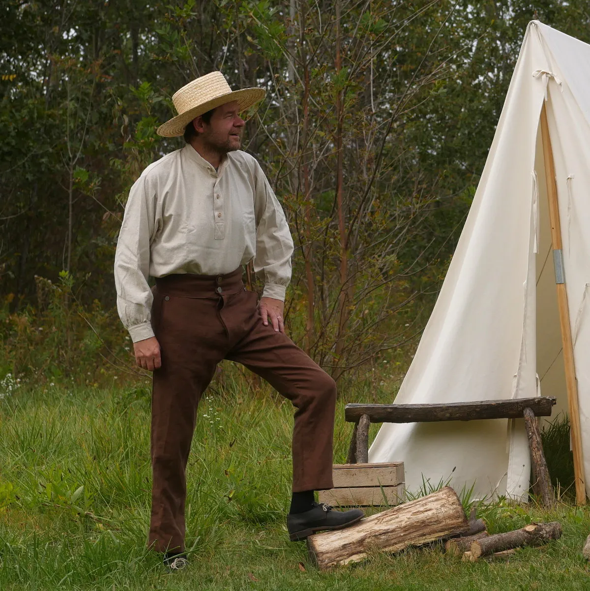 Handcrafted 19th Century-Inspired Trade Shirt in Authentic Osnaburg Fabric