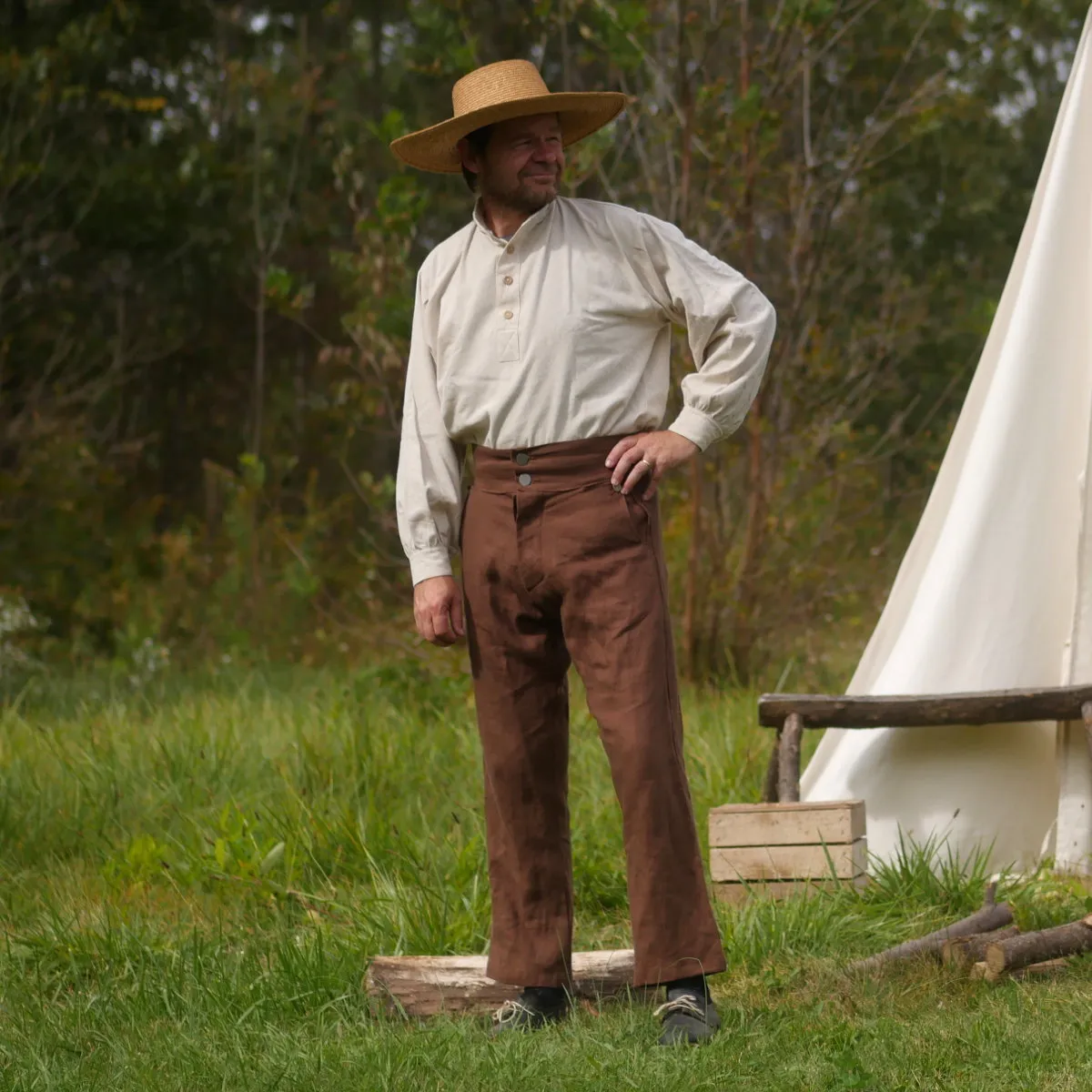 Handcrafted 19th Century-Inspired Trade Shirt in Authentic Osnaburg Fabric