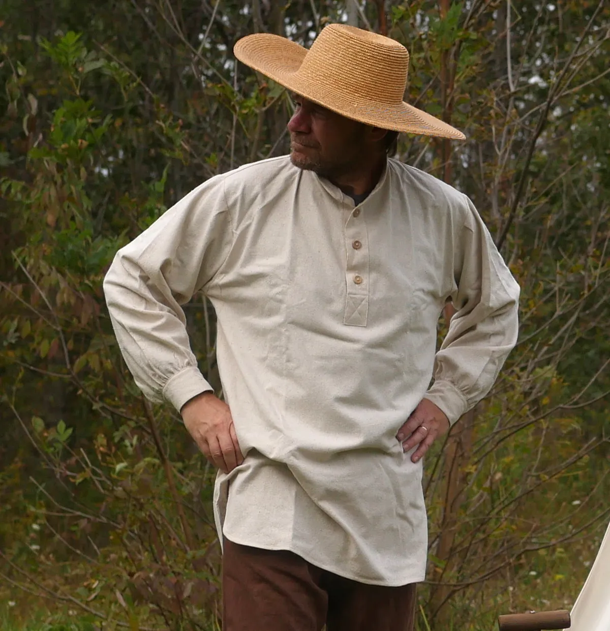 Handcrafted 19th Century-Inspired Trade Shirt in Authentic Osnaburg Fabric