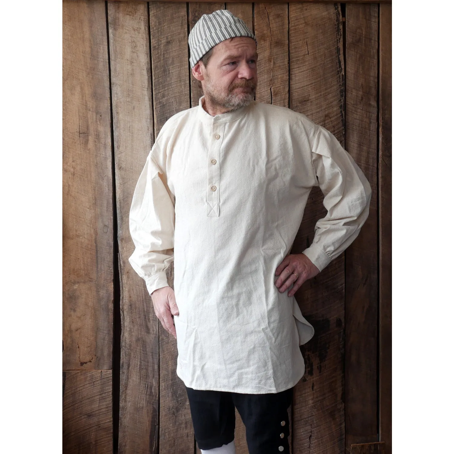 Handcrafted 19th Century-Inspired Trade Shirt in Authentic Osnaburg Fabric