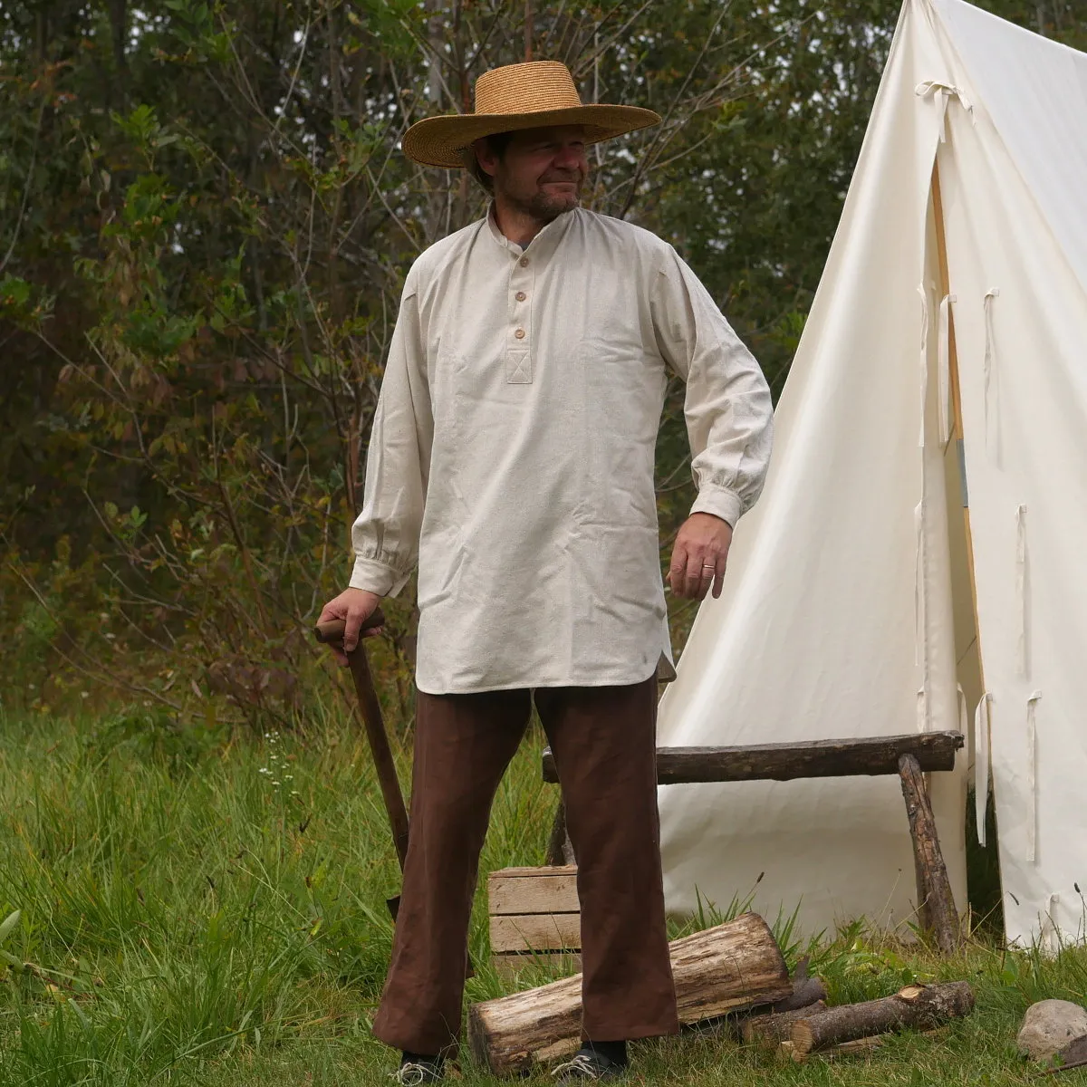 Handcrafted 19th Century-Inspired Trade Shirt in Authentic Osnaburg Fabric