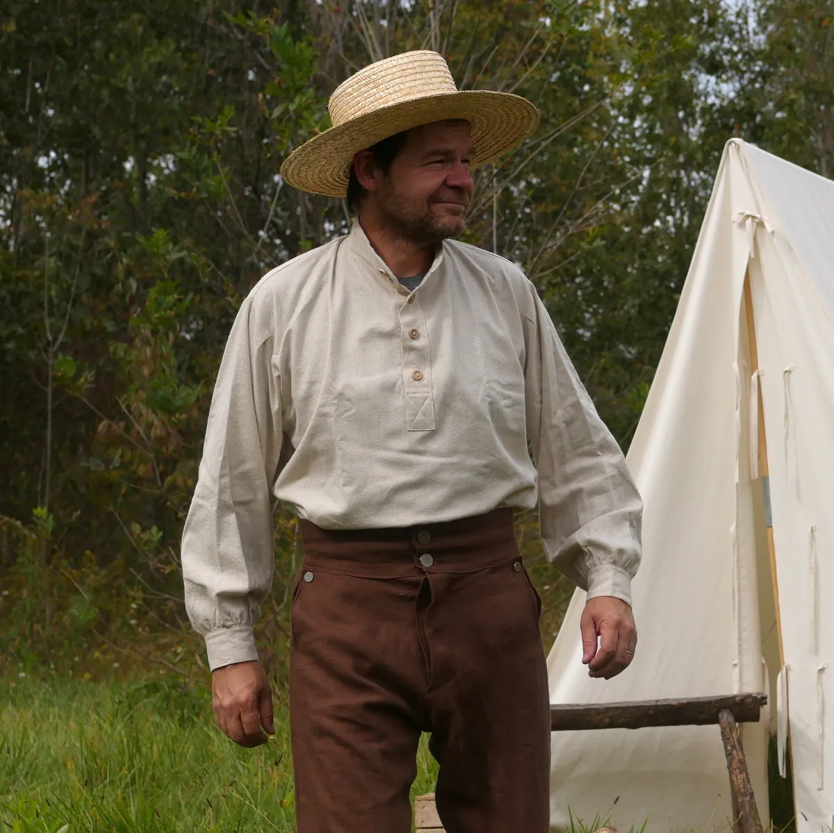 Handcrafted 19th Century-Inspired Trade Shirt in Authentic Osnaburg Fabric