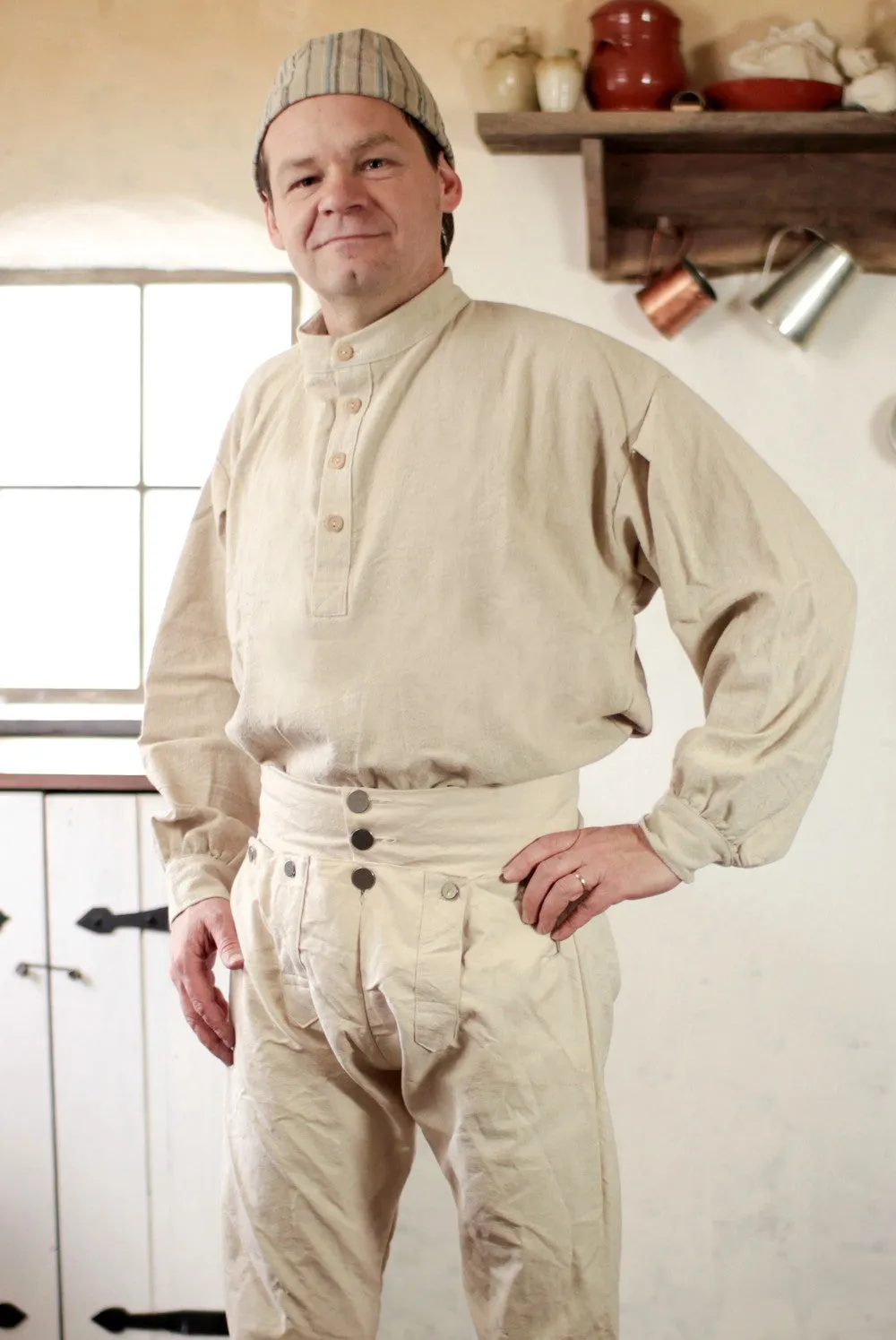Handcrafted 19th Century-Inspired Trade Shirt in Authentic Osnaburg Fabric