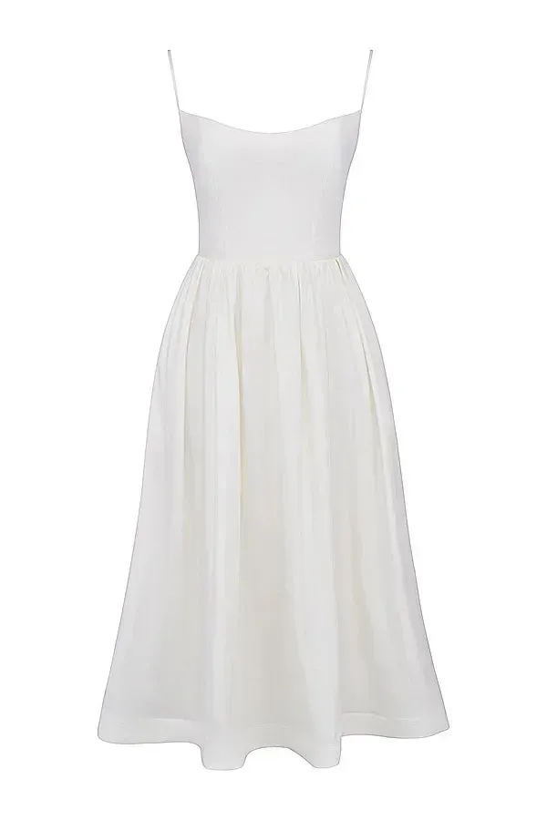 2024 Women's Pink and Pretty White Vacation Spaghetti Strap Beach A Line Party Casual Midi Dress