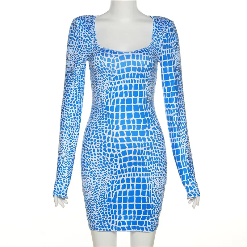 2024Print Tight Mini Sexy Club Wear Elegant Dress
