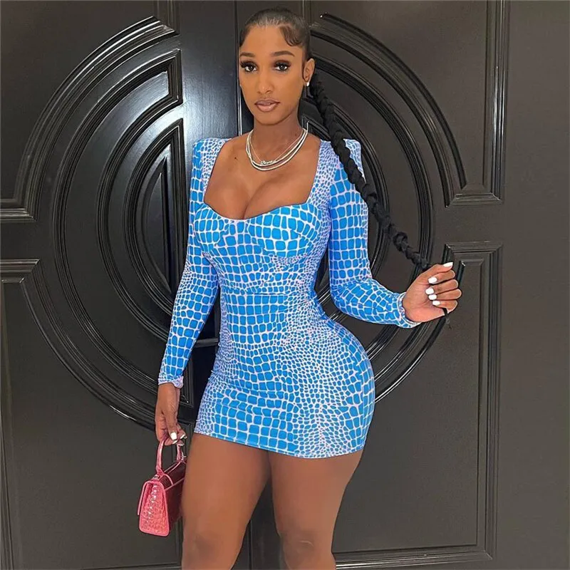 2024Print Tight Mini Sexy Club Wear Elegant Dress
