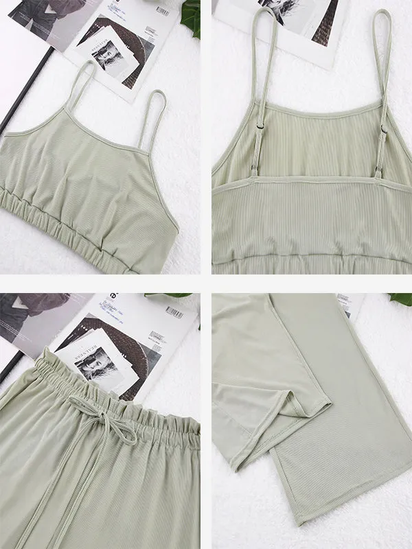 3Pcs Ribbed Crop Top Long Sleeve Loungewear