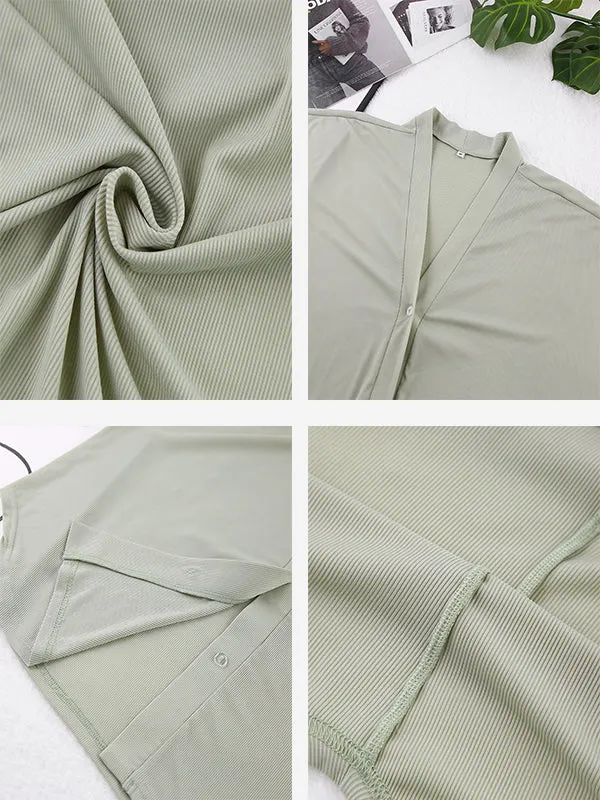 3Pcs Ribbed Crop Top Long Sleeve Loungewear