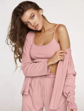 3Pcs Ribbed Crop Top Long Sleeve Loungewear