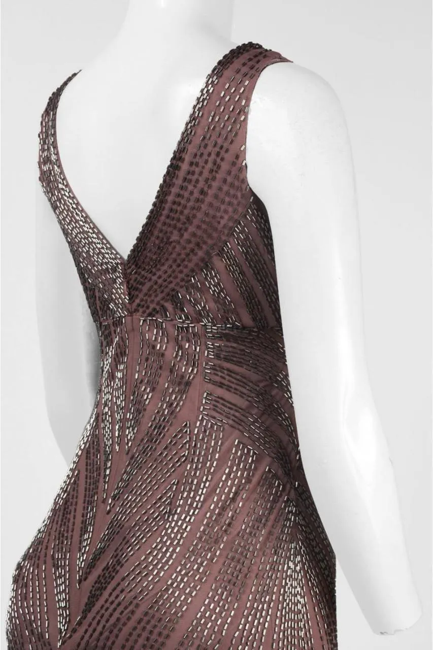 Aidan Mattox - 54474240 V Neck Long Dress - 1 pc Sepia in Size 6 Available