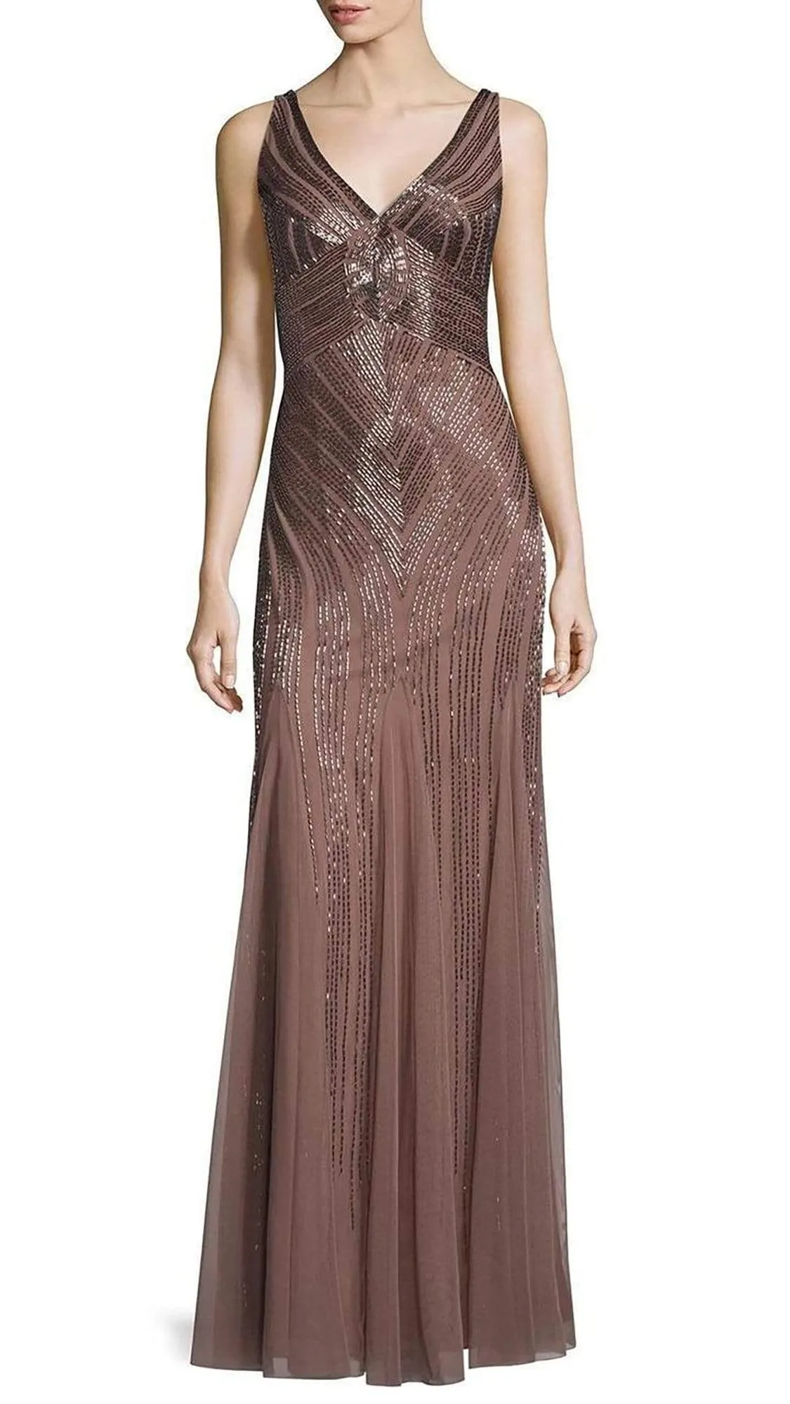 Aidan Mattox - 54474240 V Neck Long Dress - 1 pc Sepia in Size 6 Available
