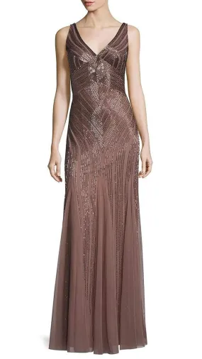 Aidan Mattox - 54474240 V Neck Long Dress - 1 pc Sepia in Size 6 Available