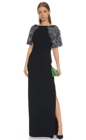 Aidan Mattox - MD1E200947 Embellished Short Sleeves Bateau Dress