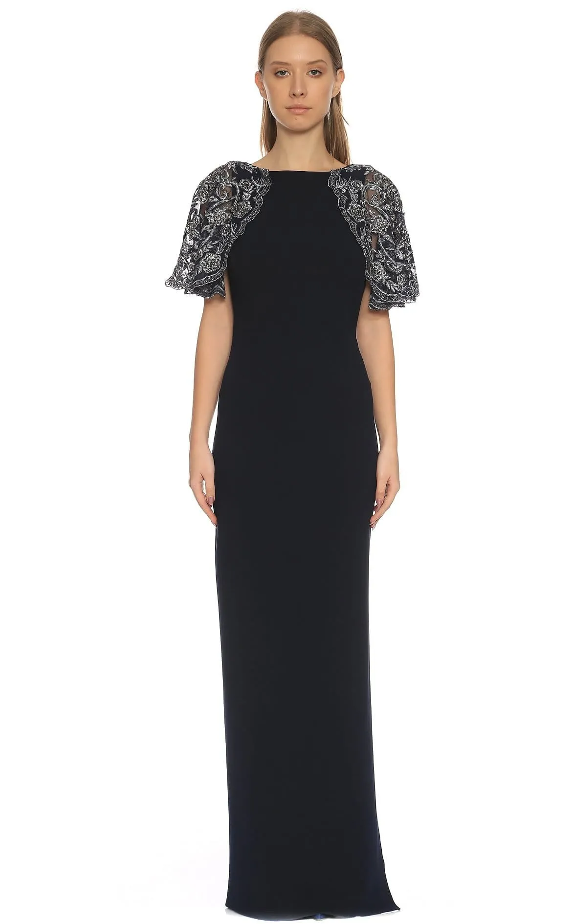 Aidan Mattox - MD1E200947 Embellished Short Sleeves Bateau Dress
