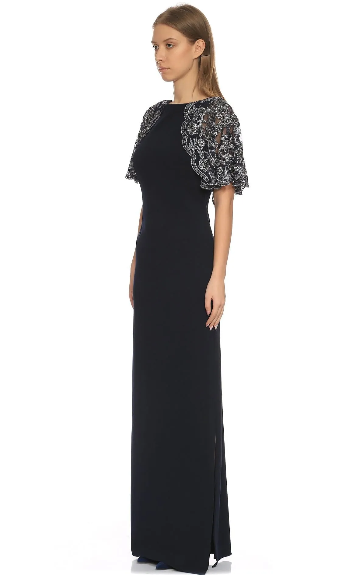 Aidan Mattox - MD1E200947 Embellished Short Sleeves Bateau Dress