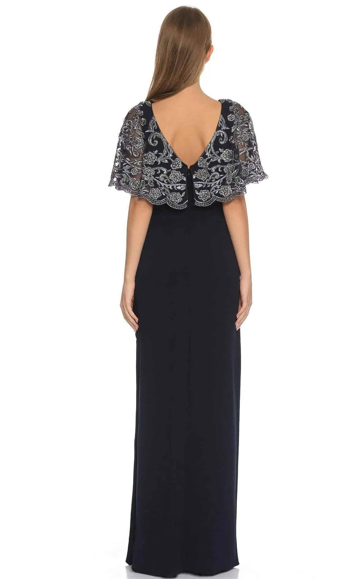 Aidan Mattox - MD1E200947 Embellished Short Sleeves Bateau Dress