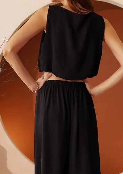 Arabelle Crepe Bubble Crop Top-Made in USA