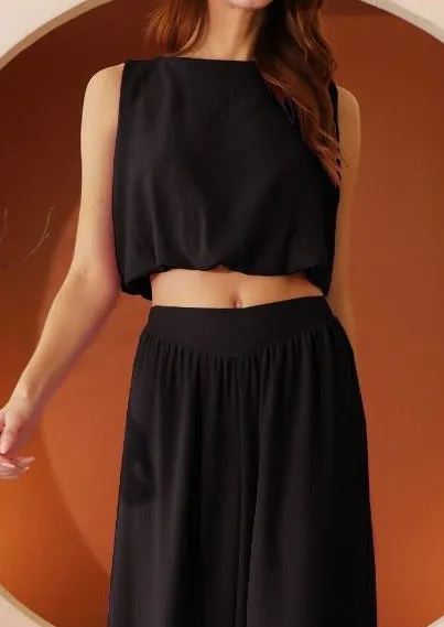 Arabelle Crepe Bubble Crop Top-Made in USA