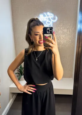 Arabelle Crepe Bubble Crop Top-Made in USA