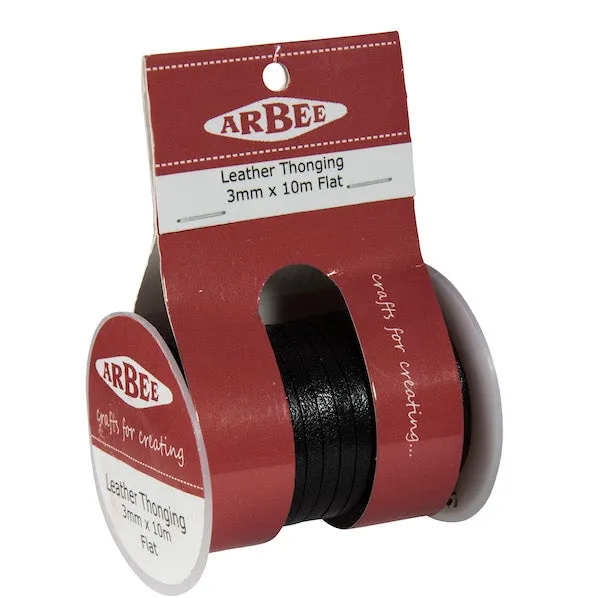Arbee Leather Thonging, 3mm Flat Black -10m