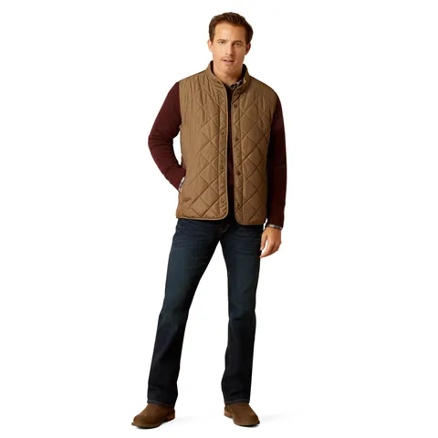 Ariat Mens Camel Herringbone Woodside Vest - Stylish and Comfortable Outerwear