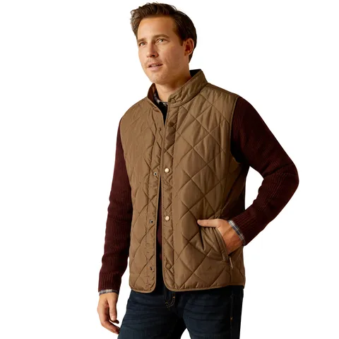Ariat Mens Camel Herringbone Woodside Vest - Stylish and Comfortable Outerwear