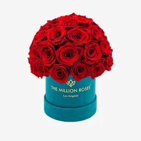 Basic Dark Green Suede Superdome Box | Red Roses