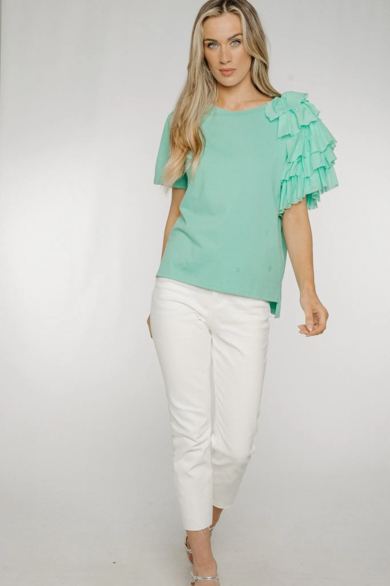 Becca Frill Shoulder T-Shirt In Mint