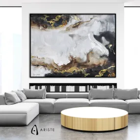 Black, white & gold fluid art painting made to order in a custom size
