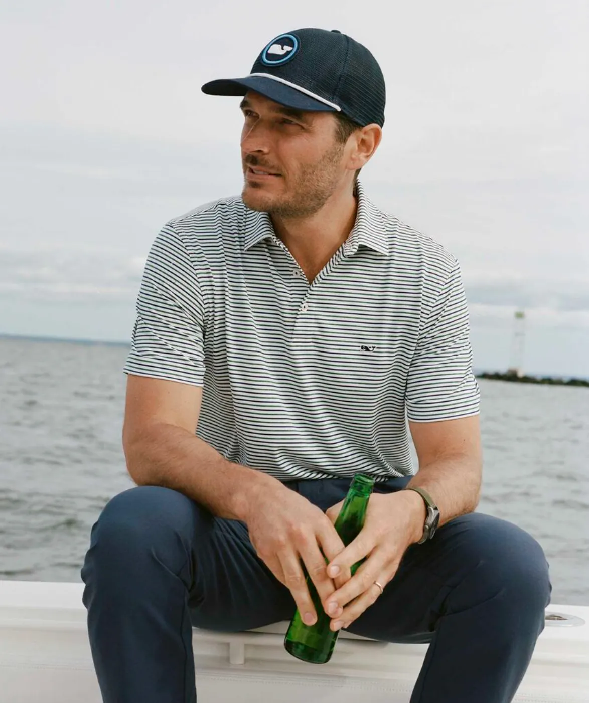 Bradley Tri Stripe Sankaty Polo  Turf Green