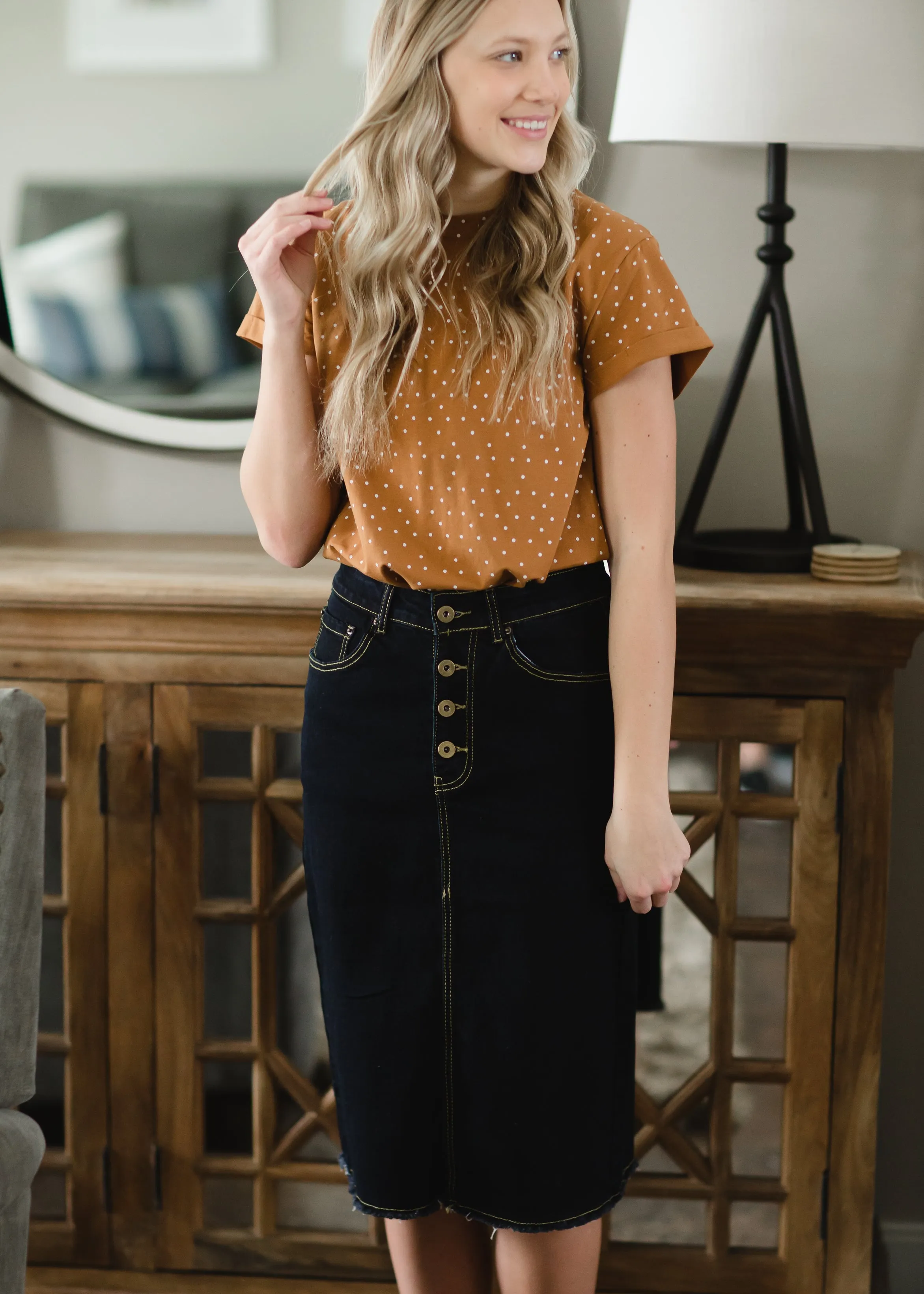 Camel Knit Polka Dot Top