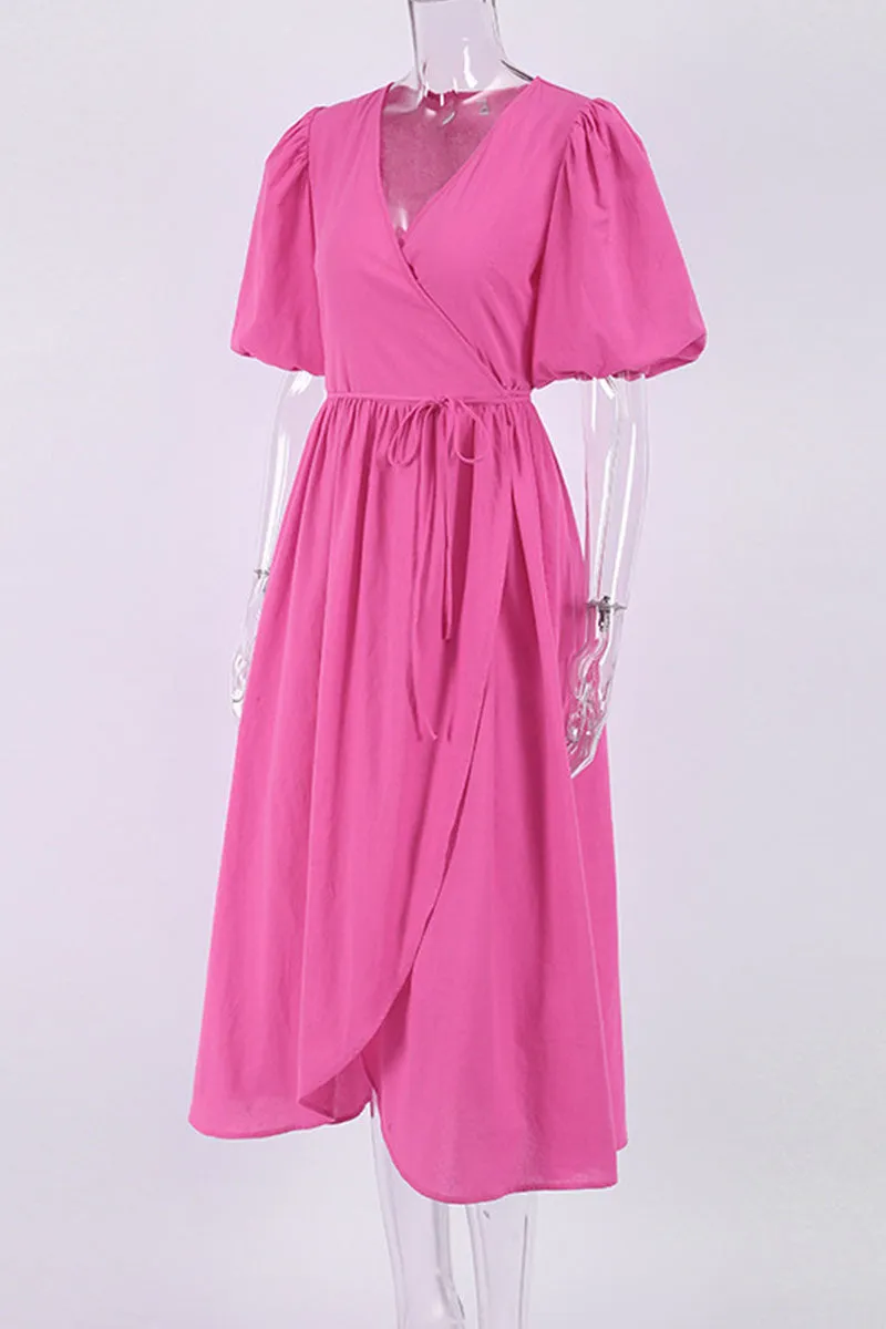 Casual Solid Bandage Patchwork Slit V Neck Straight Dresses(3 Colors)