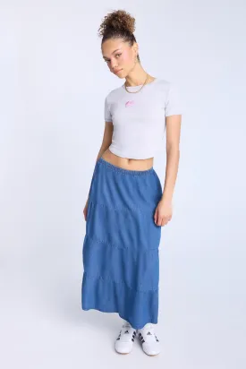 Chambray Tiered Maxi Skirt