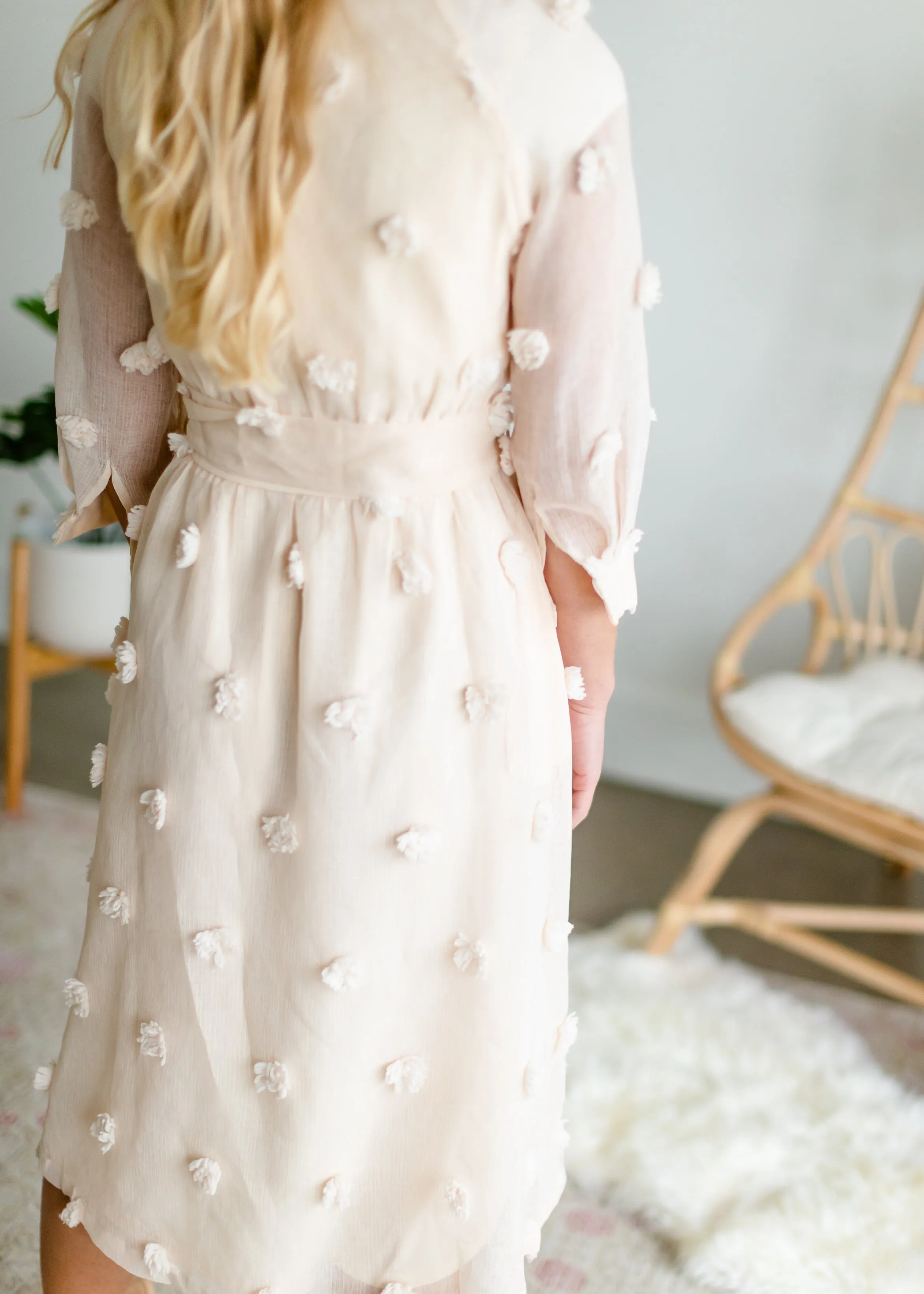 Champagne Pom Pom Woven Midi Dress - FINAL SALE