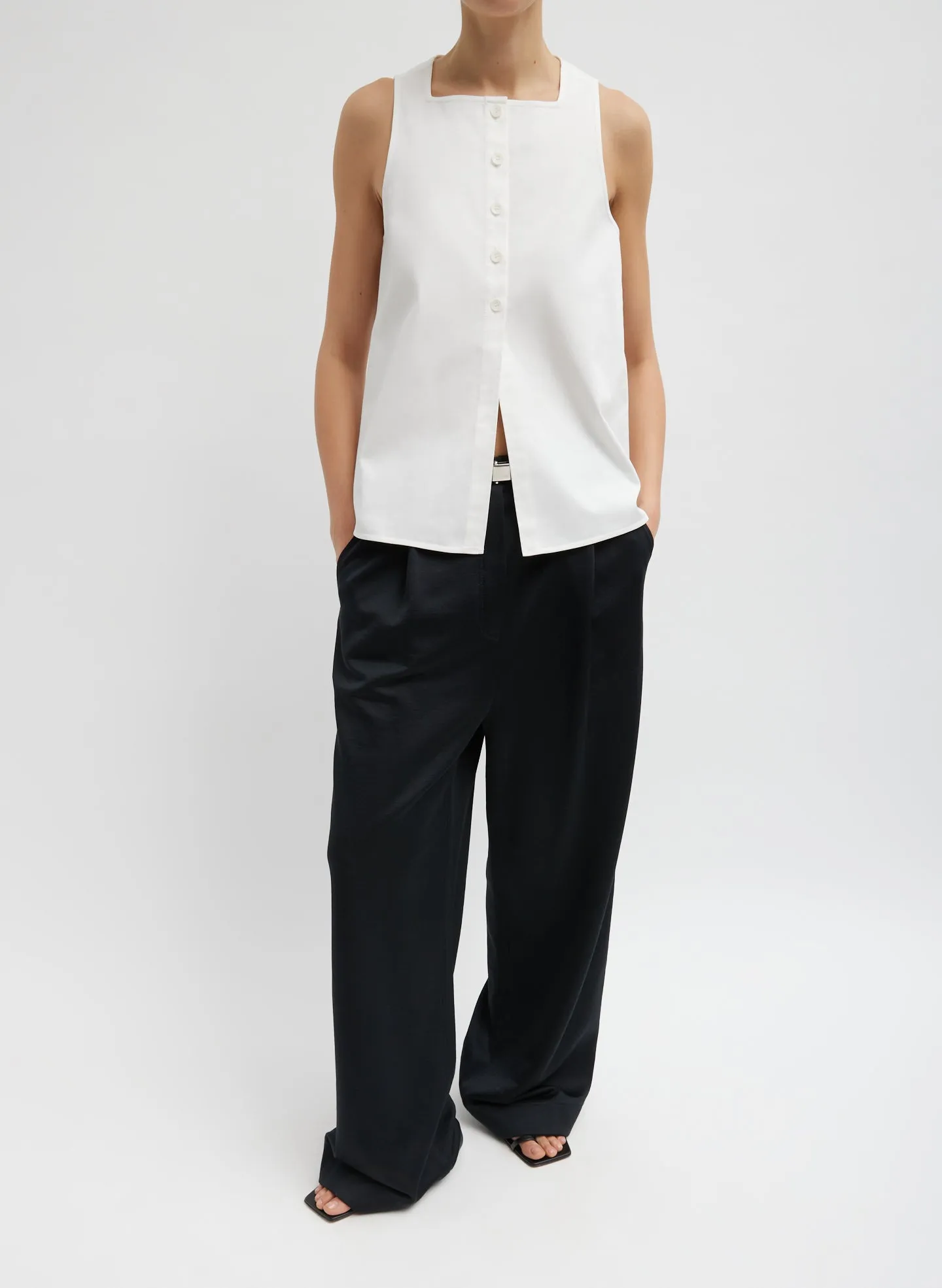 Chino Slit Front Sleeveless Top