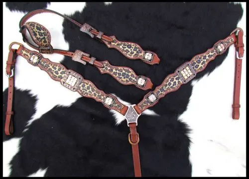 Copper Studs & Cheetah Print Headstall Set