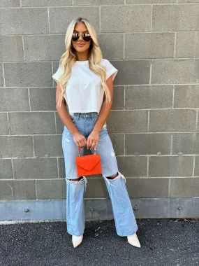 Cuffed Sleeve Cropped Tee-White