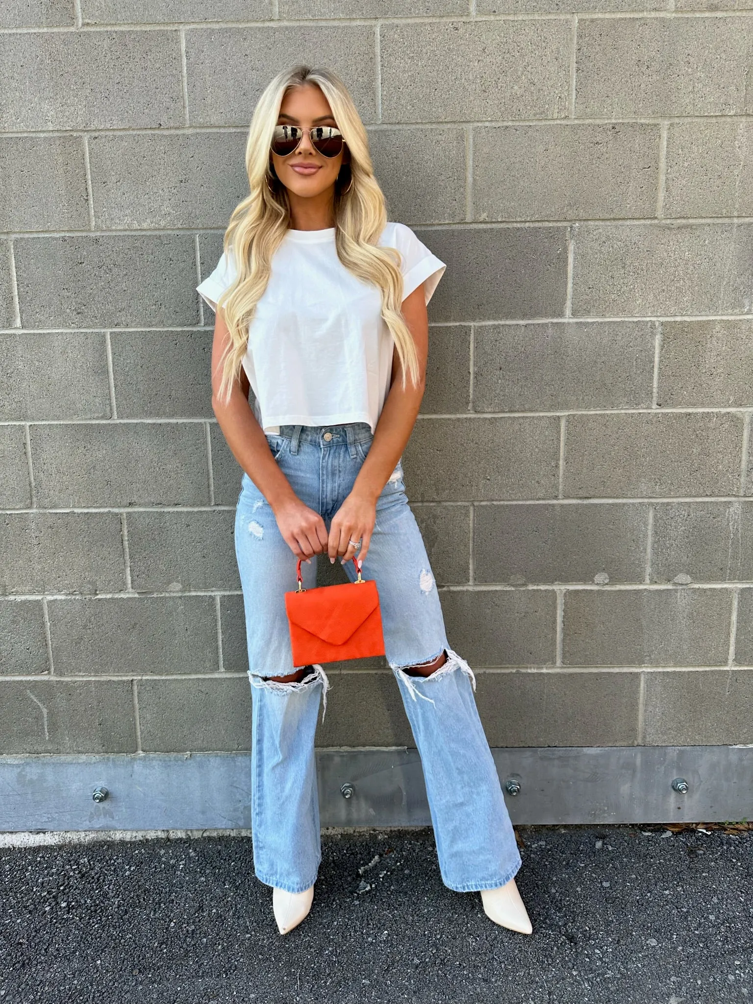 Cuffed Sleeve Cropped Tee-White