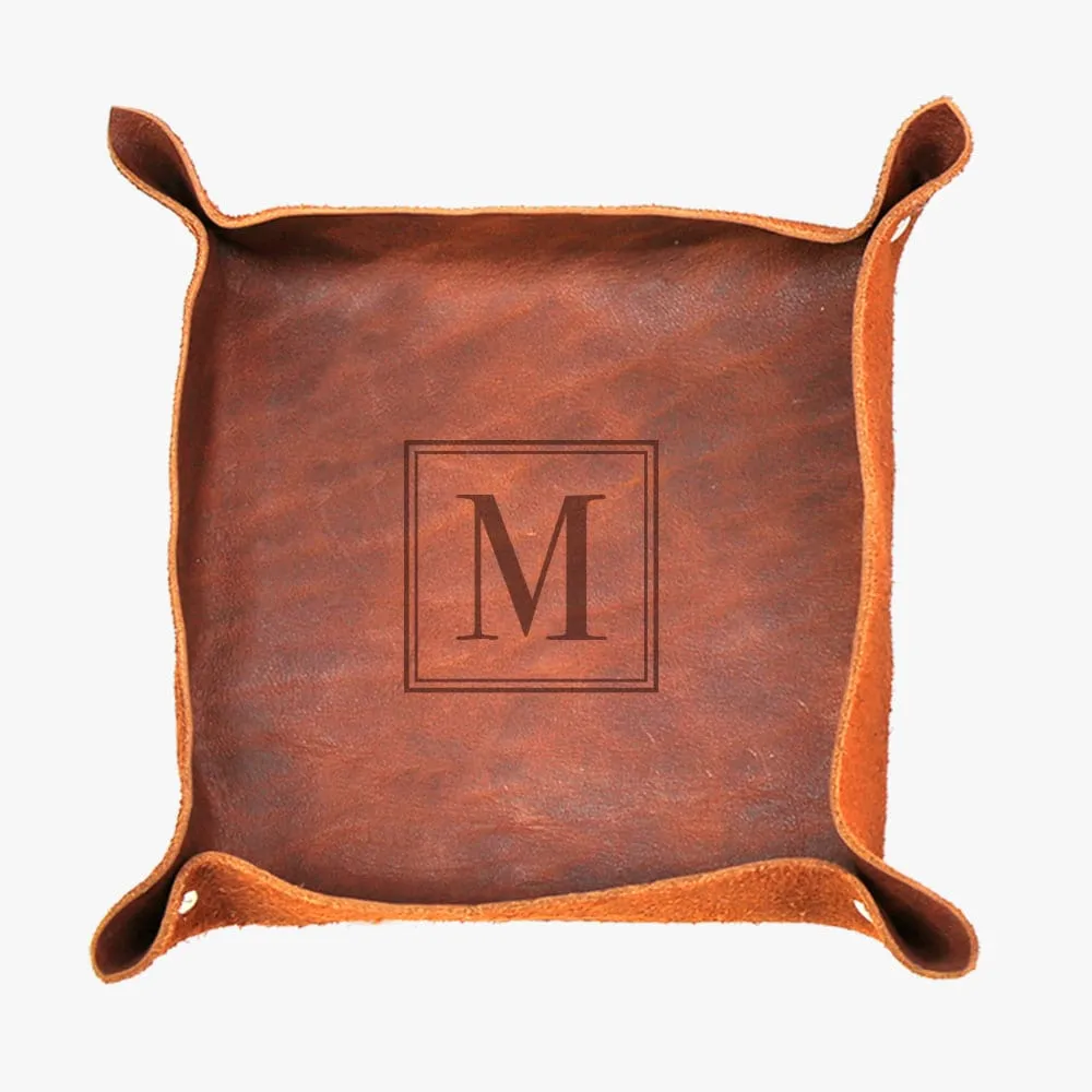 Customized Initial Genuine Leather Stash Tray