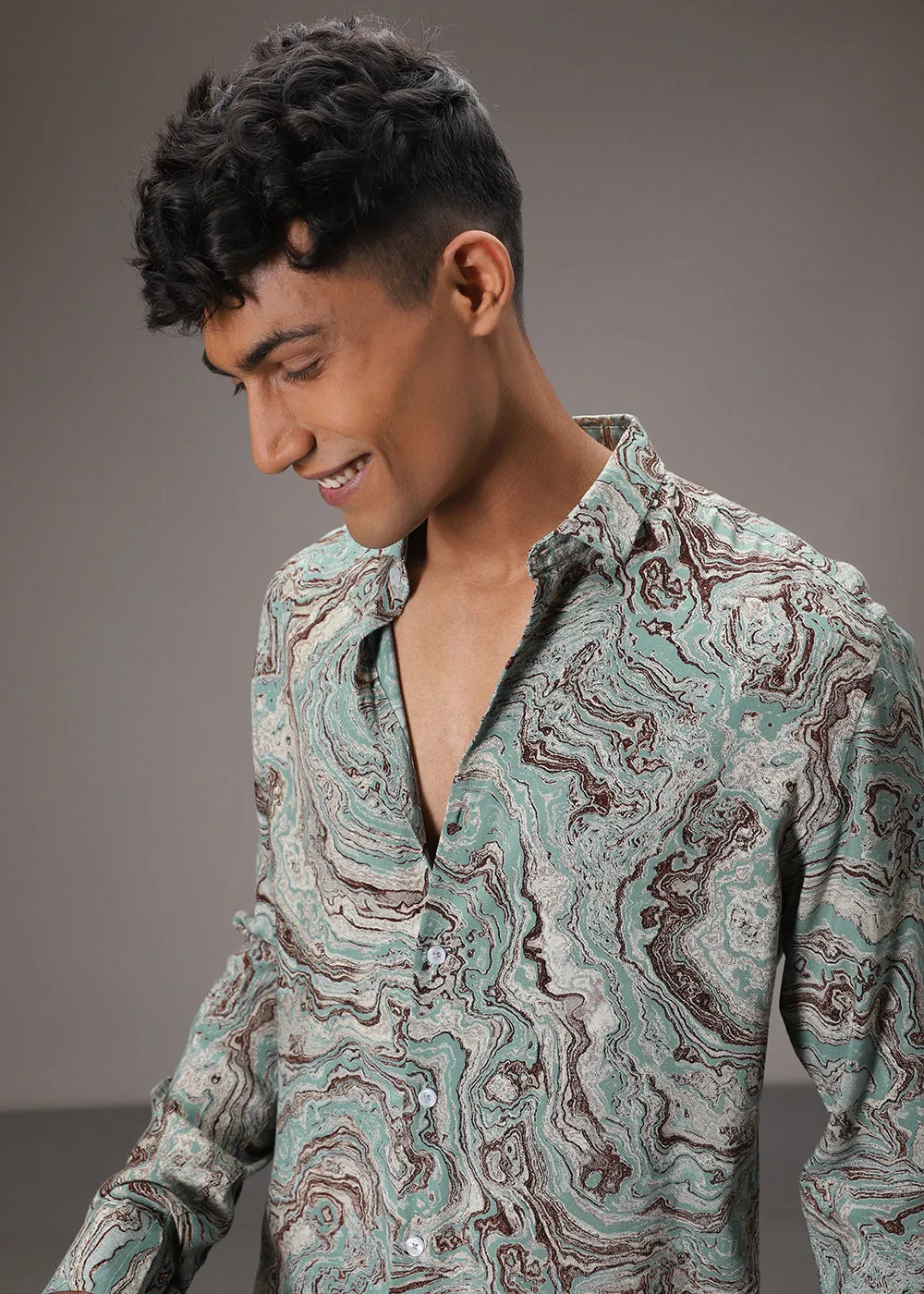 Cyan Marble Wash Feather Shirt