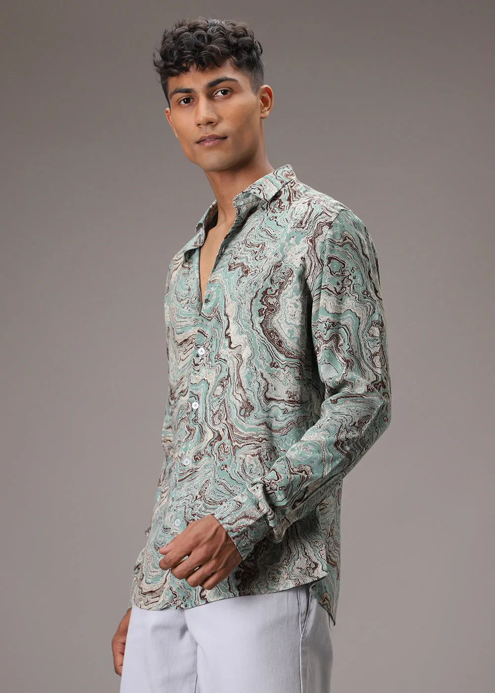 Cyan Marble Wash Feather Shirt