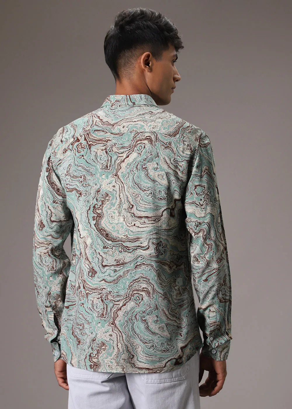 Cyan Marble Wash Feather Shirt