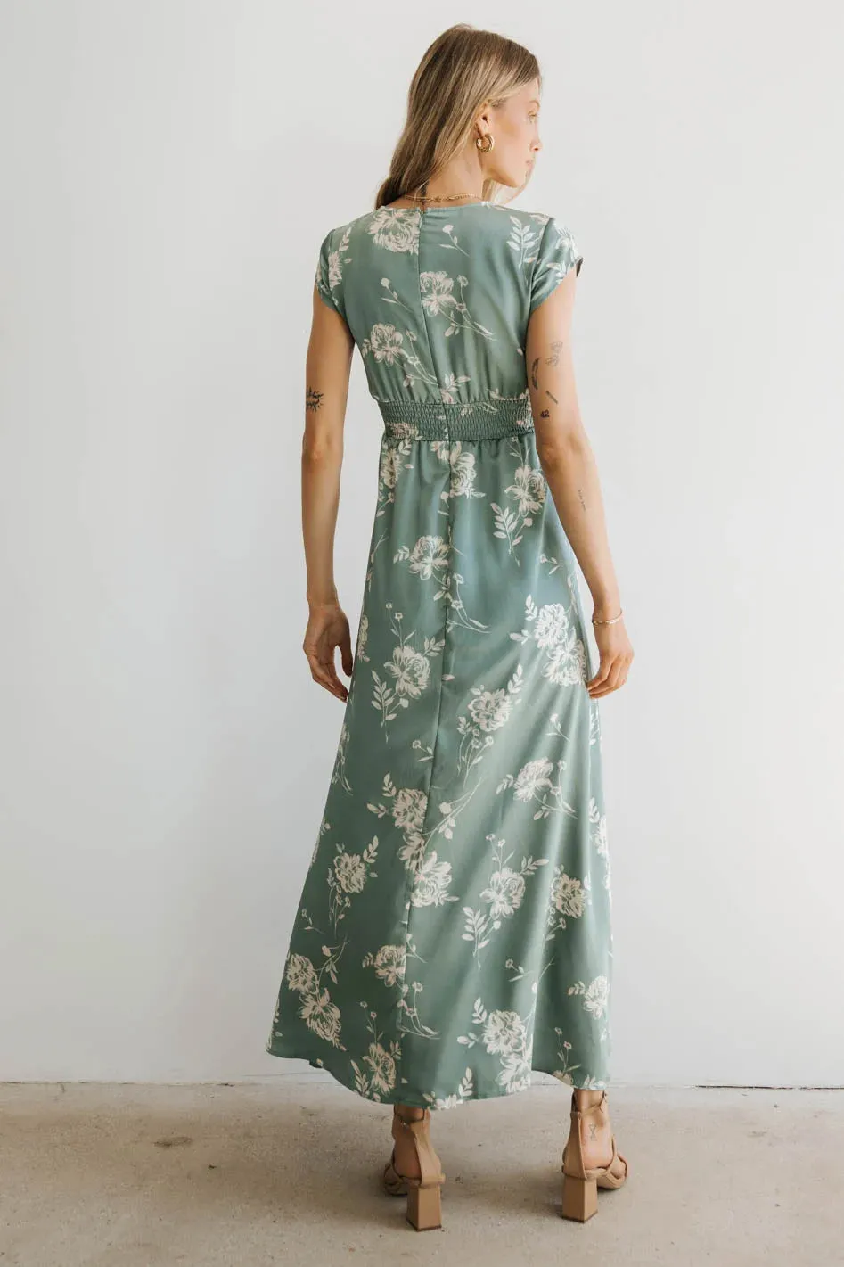 Daniella Floral Dress in Sage