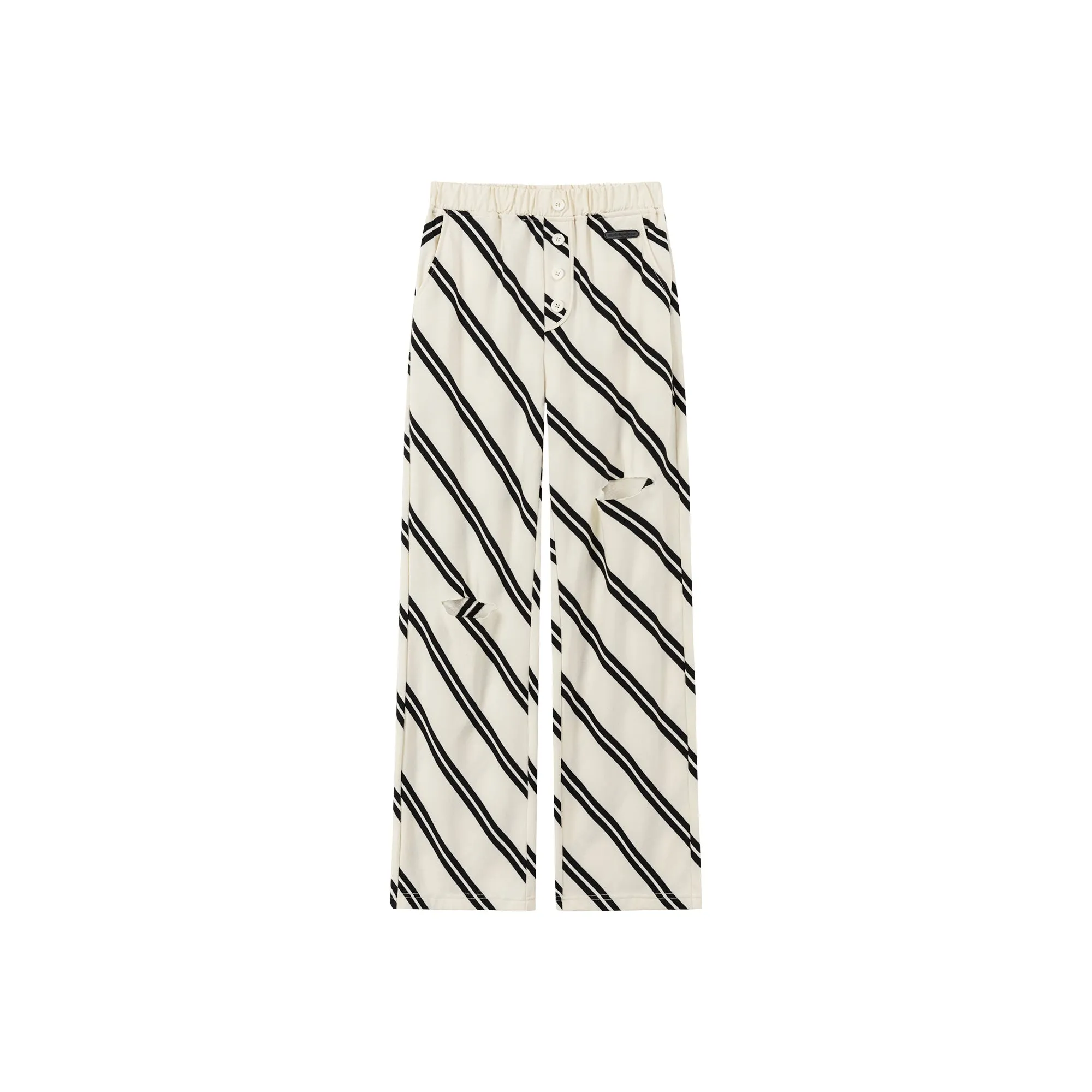 Diagonal Striped Leg Slits Training Wide Pants