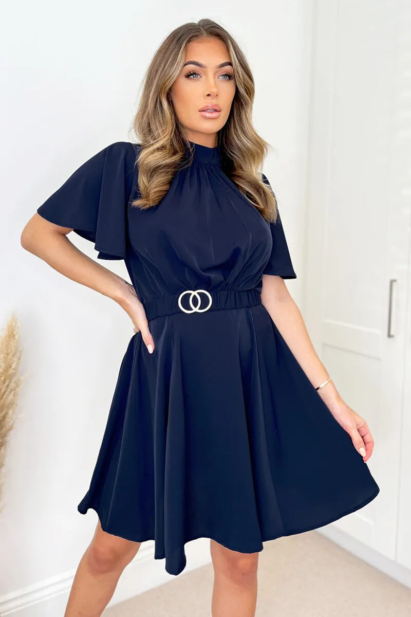 Elyse Navy Belted Skater Dress