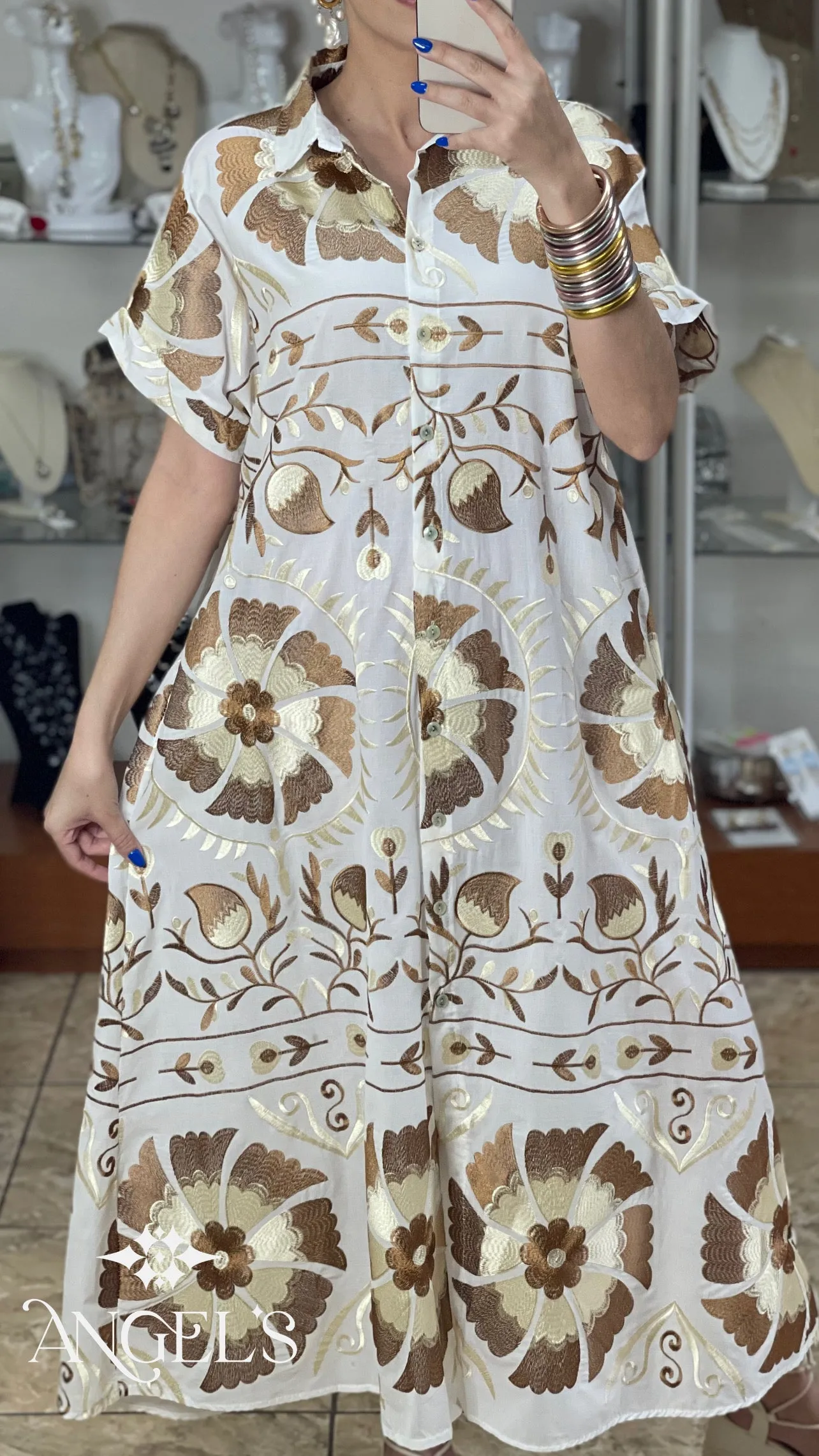 Embroidered Maxi OS Dress