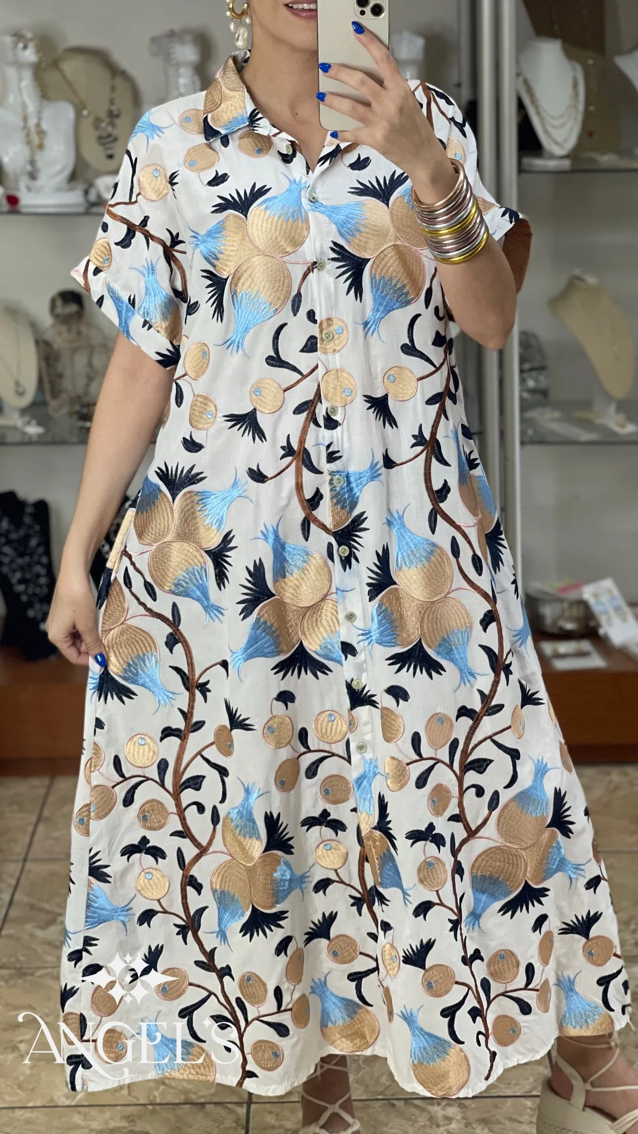 Embroidered Maxi OS Dress
