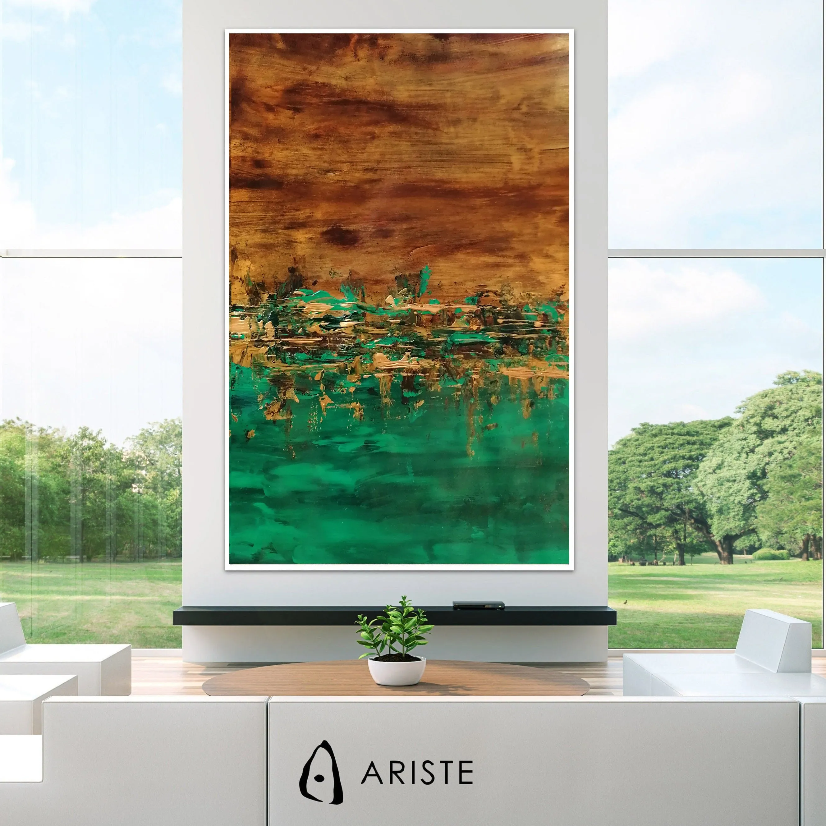Emerald green &  abstract extra large wall art made to order in a custom size