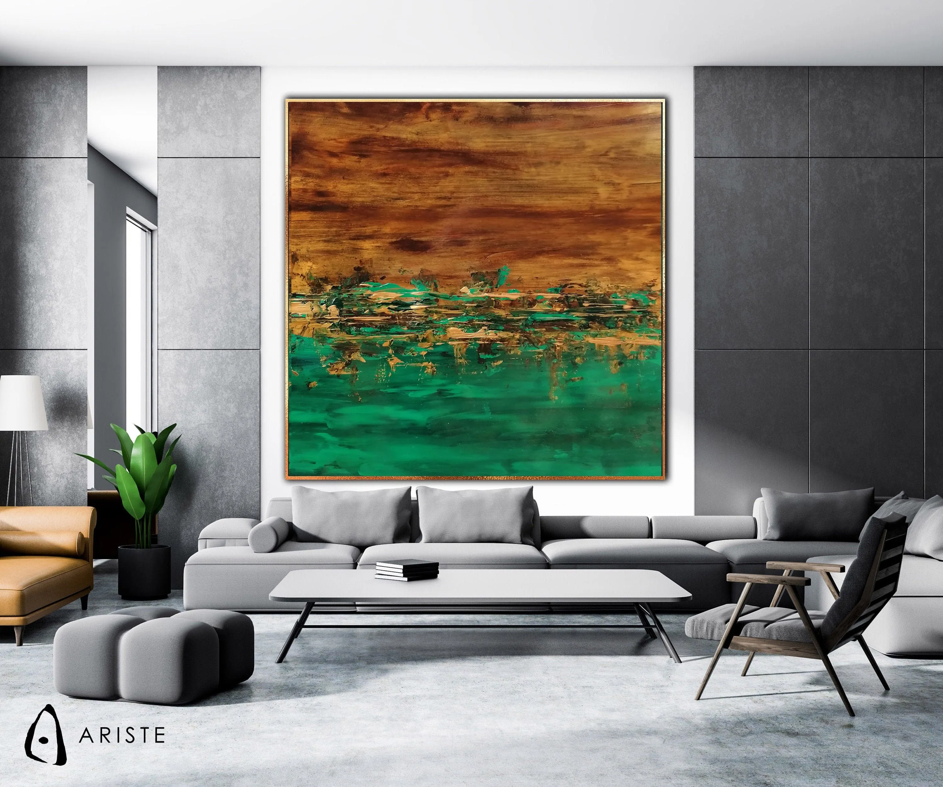 Emerald green &  abstract extra large wall art made to order in a custom size