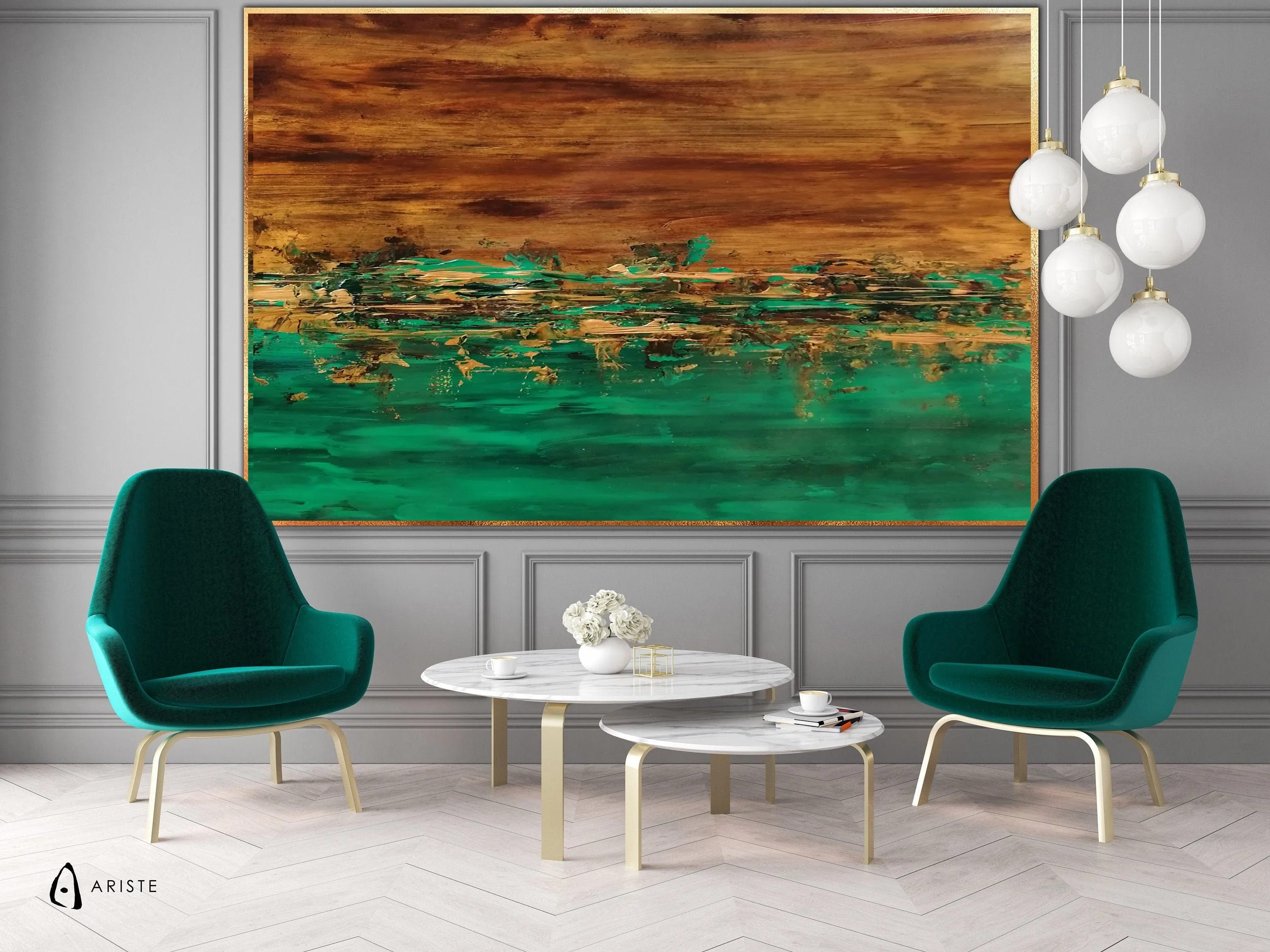 Emerald green &  abstract extra large wall art made to order in a custom size